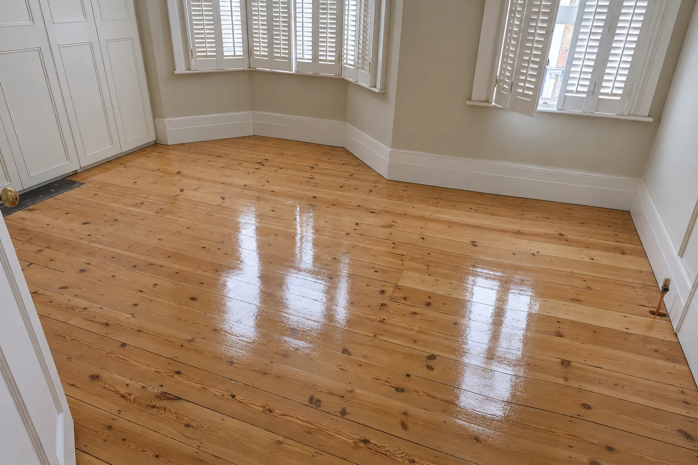 Restored wooden floor after sanding and finishing
