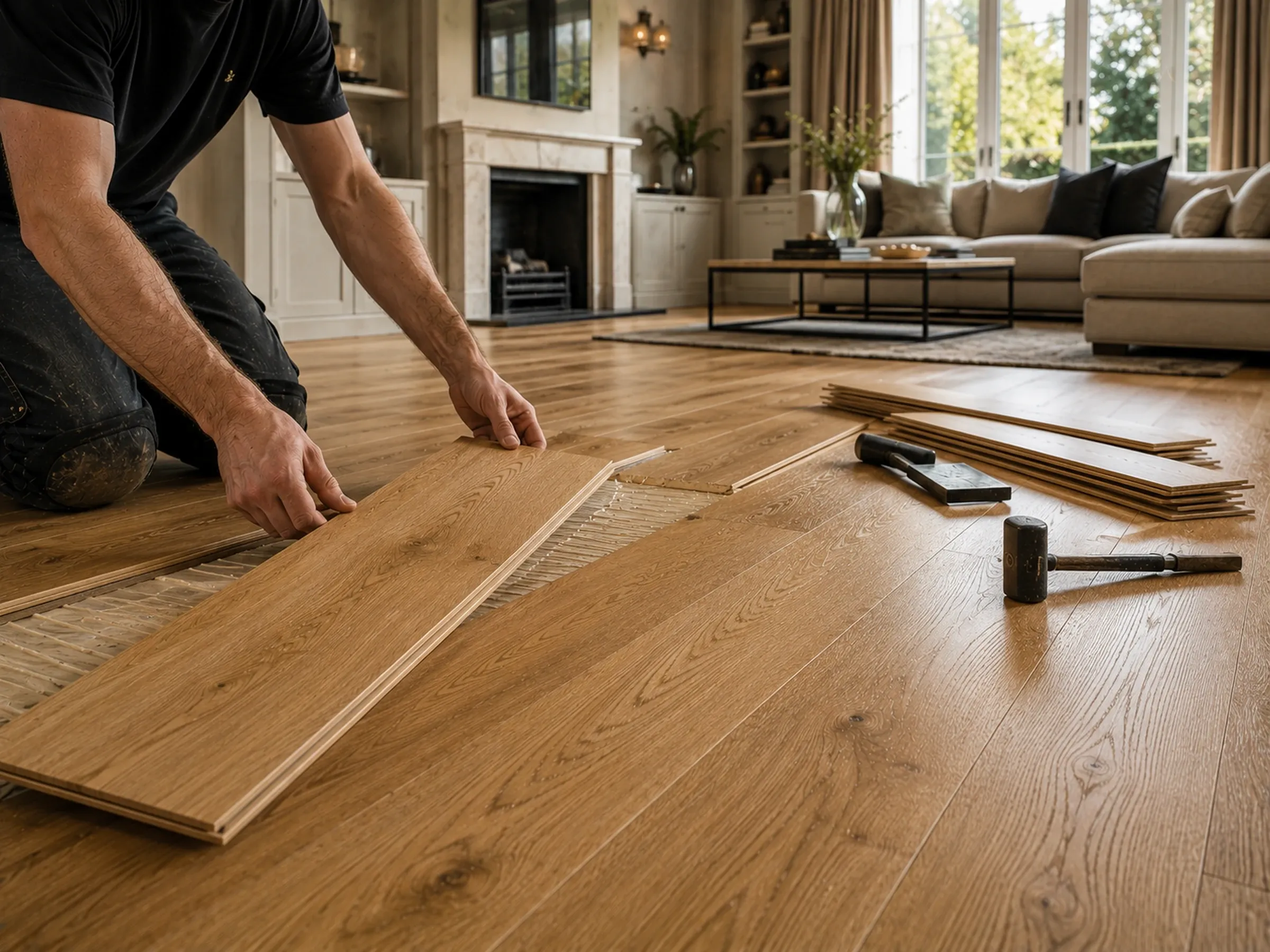 Newly fitted wood flooring in a London room