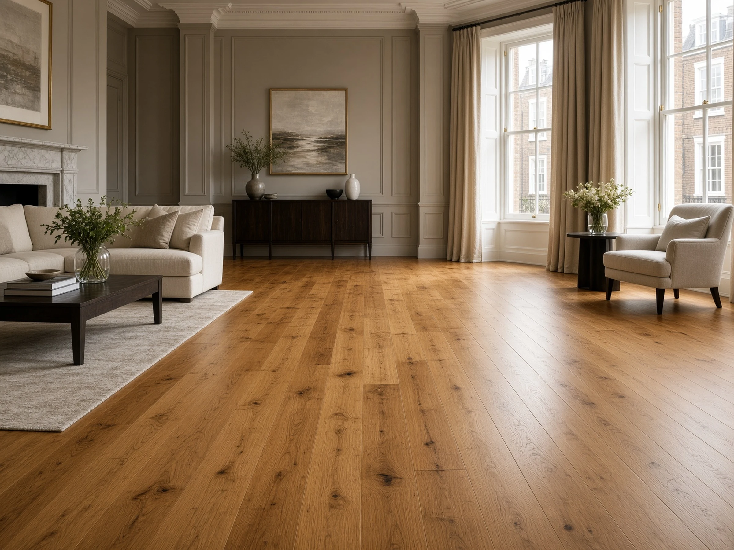 Protective finish being applied to a wooden floor