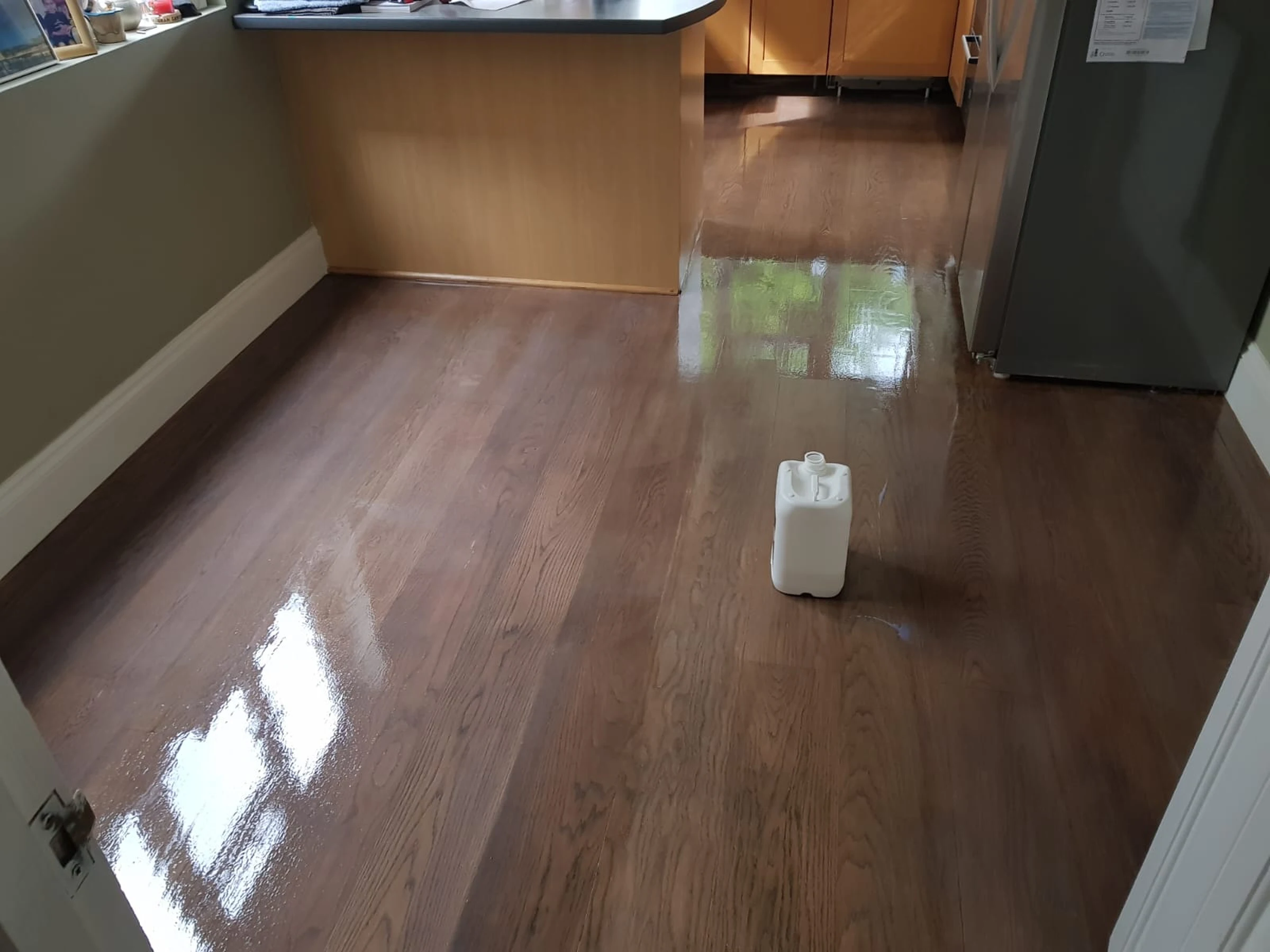 Repaired wooden floor after finishing